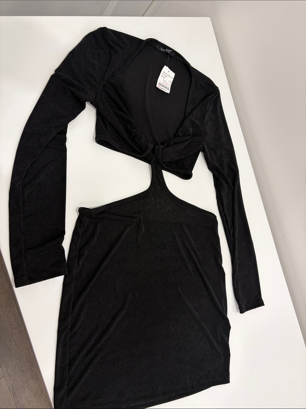Mendocino Black Long Sleeve Cutout Tie-Front Crop Dress